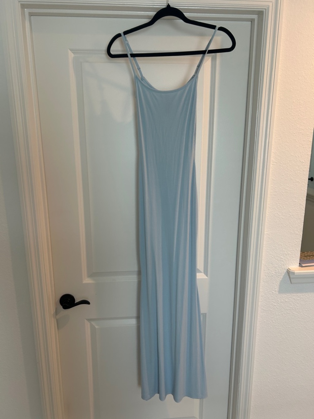 SKIMS Light Blue Maxi Slip Dress with Spaghetti Straps
